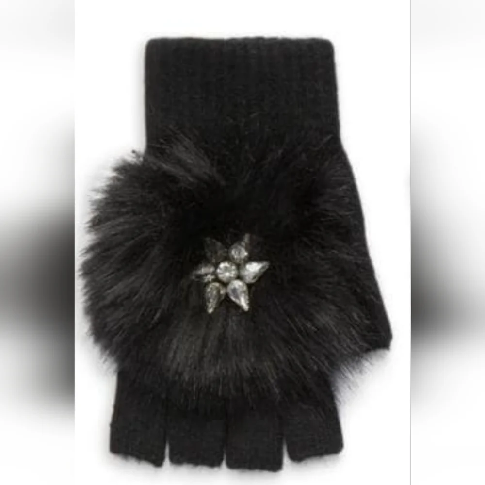 💕NWT Glamourpuss NYC Faux Fur Trim & Wool Blend Fingerless Gloves💕